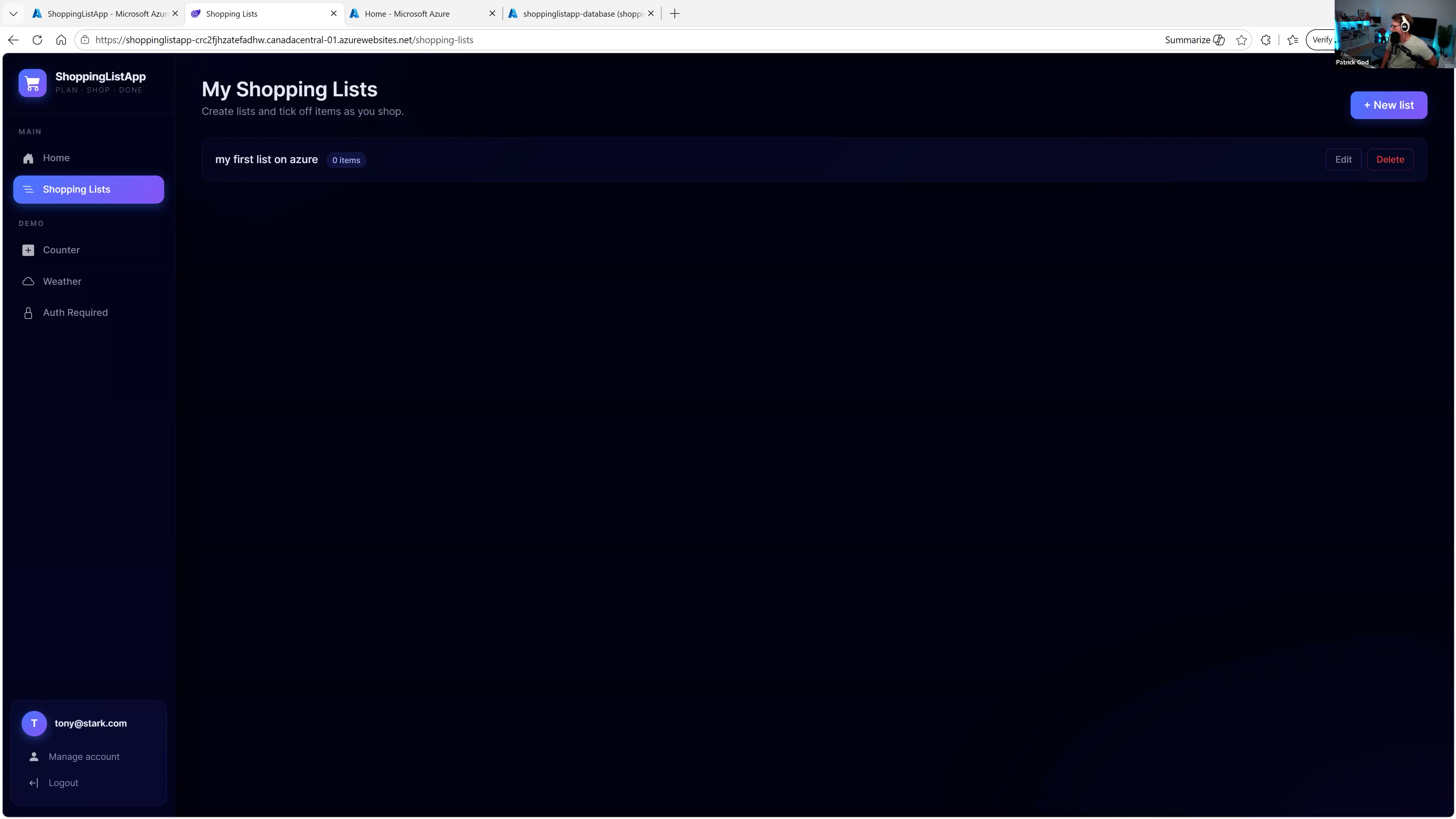 Multi-user sharing feature in the Blazor shopping list app
